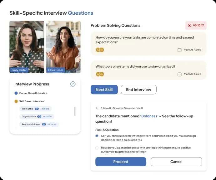 Interviewer view of the live interview assistant